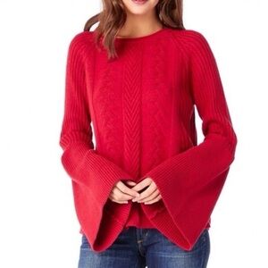 Micheal Stars Bell Sleeve Cable Knit Red Sweater Size Small